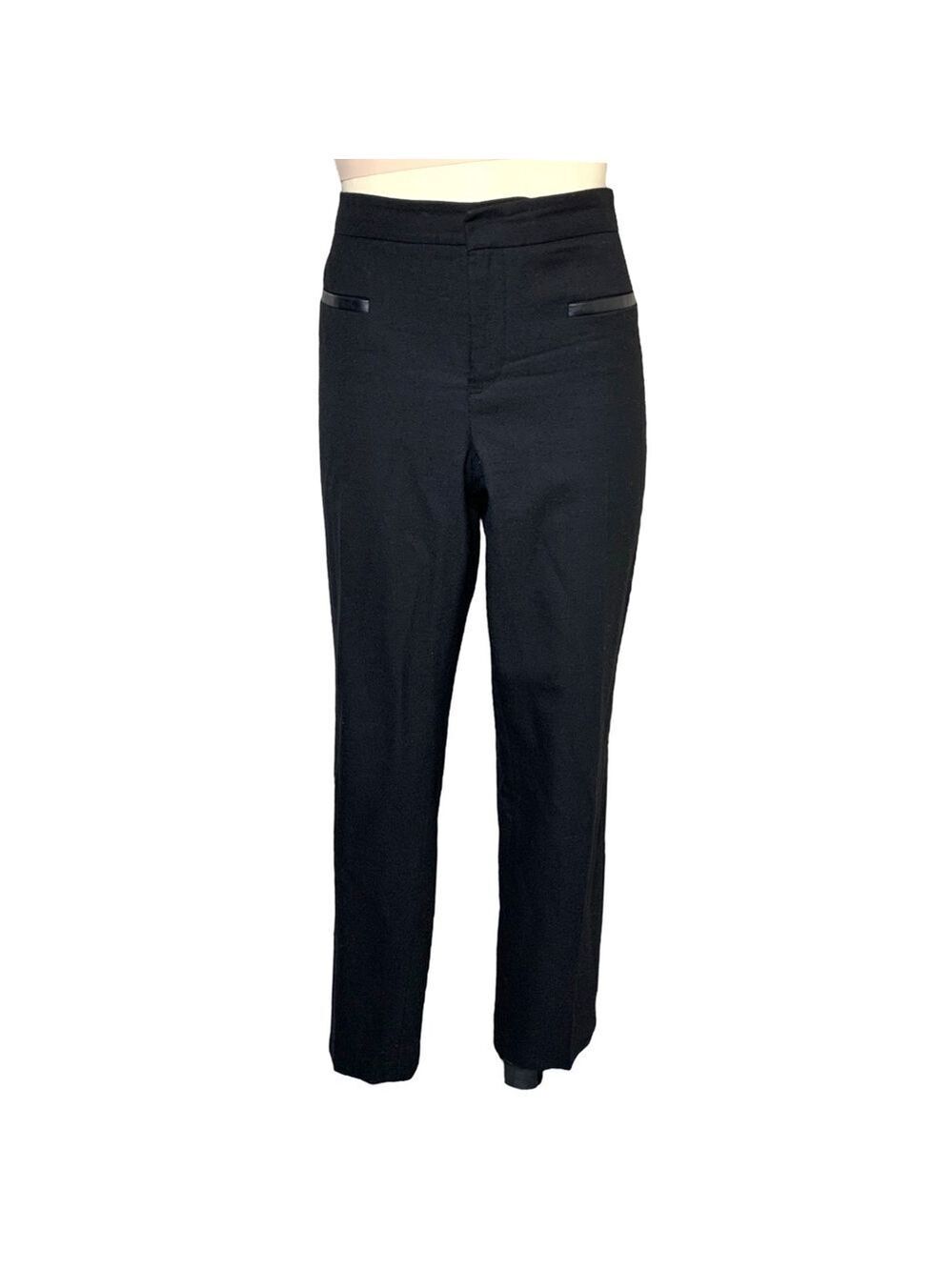 CLUB Monaco Black Trouser Wool Blend Lambs Leather Trim Pocket Straight Slim 8